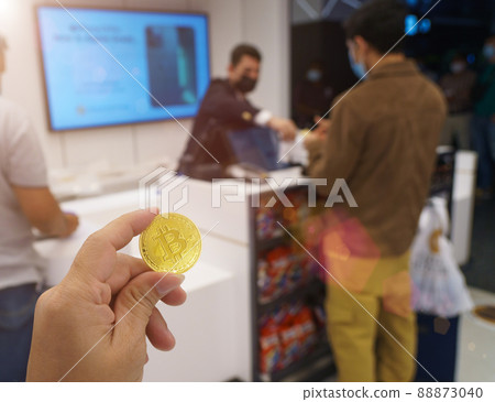 Bitcoins New Virtual money concept in crypto wallet app which travel pay buy during travel holiday Bitcoins New Virtual money concept in crypto wallet app which travel pay buy during travel holiday 88873040