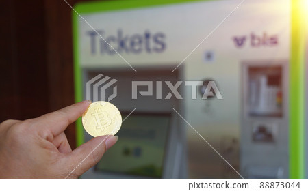 Bitcoins New Virtual money concept in crypto wallet app which travel pay buy during travel holiday Bitcoins New Virtual money concept in crypto wallet app which travel pay buy during travel holiday 88873044