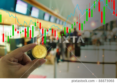 Bitcoins New Virtual money concept in crypto wallet app which travel pay buy during travel holiday 88873068