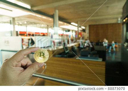 Bitcoins New Virtual money concept in crypto wallet app which travel pay buy during travel holiday Bitcoins New Virtual money concept in crypto wallet app which travel pay buy during travel holiday 88873070