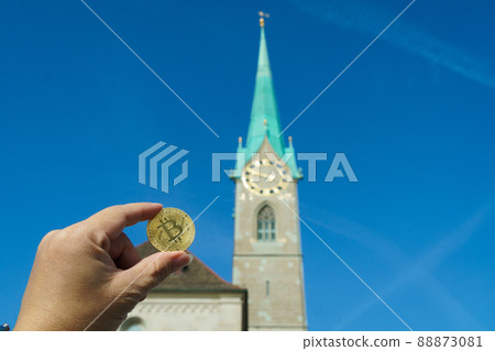 Bitcoins New Virtual money concept in crypto wallet app which travel pay buy during travel holiday 88873081
