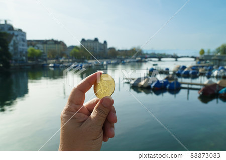 Bitcoins New Virtual money concept in crypto wallet app which travel pay buy during travel holiday Bitcoins New Virtual money concept in crypto wallet app which travel pay buy during travel holiday 88873083