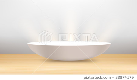 Illuminated white interior with stand and spot lights Illuminated white interior with stand and spot lights 88874179