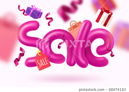 Season sale banner with balloon inscription and accessories. 3d vector illustration Season sale banner with balloon inscription and accessories. 3d vector illustration 88874183
