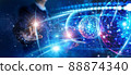 Global business network concept. Businessman touching global network and data exchanges on cyberspace, big data and technology. 88874340