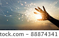 Abstract man hand touching global network connections, innovative technology in science and communication concept. 88874341