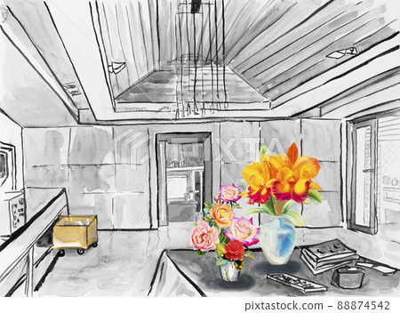 Painting kitchen in home. 88874542