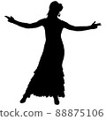 Black silhouette of slender flamenco dancer in beautiful dress 88875106