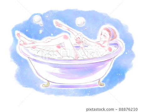 A woman washing her body in the bath 88876210