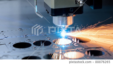 Cnc milling machine. Processing and laser cutting for metal in the industrial. Motion blur. Industrial exhibition of machine tools. 88876265