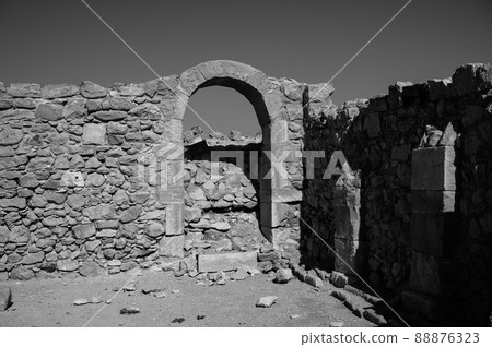 View of the ruined buildings in the ancient Nabataean city of Avdat, now a national Park, in the Negev Desert, Southern Israel View of the ruined buildings in the ancient Nabataean city of Avdat, now a national Park, in the Negev Desert, Southern Israel 88876323