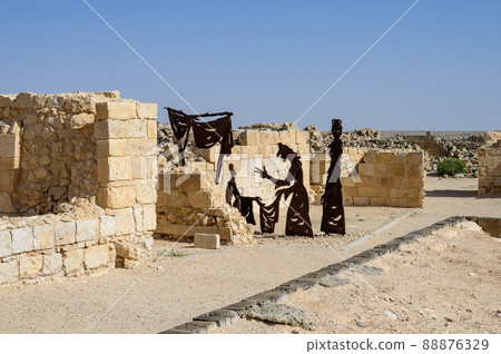 View of the ruined buildings in the ancient Nabataean city of Avdat, now a national Park, in the Negev Desert, Southern Israel View of the ruined buildings in the ancient Nabataean city of Avdat, now a national Park, in the Negev Desert, Southern Israel 88876329
