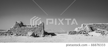 View of the ruined buildings in the ancient Nabataean city of Avdat, now a national Park, in the Negev Desert, Southern Israel View of the ruined buildings in the ancient Nabataean city of Avdat, now a national Park, in the Negev Desert, Southern Israel 88876333