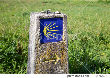 Camino de Santiago sign. Pilgrimage to Santiago de Compostela concept 88876825