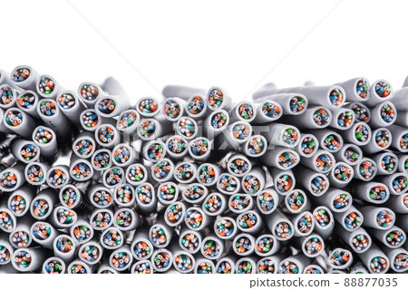 Stack of network cable electrical wire information technology industry concept isolated on white background 88877035