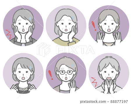 Surprised elderly woman circle icon set Surprised elderly woman circle icon set 88877197
