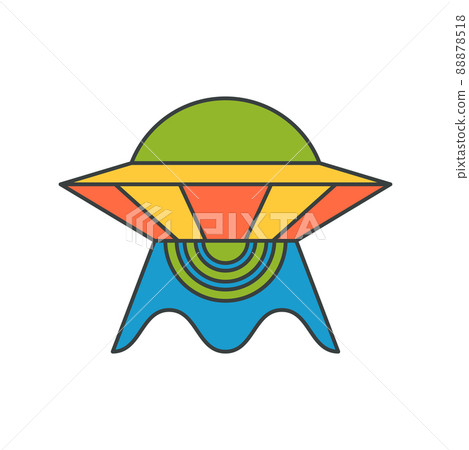 Abstract multicolored flying saucer UFO pop art groovy style t shirt print design vector cartoon Abstract multicolored flying saucer UFO pop art groovy style t shirt print design vector cartoon 88878518