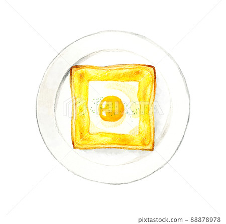 Fried egg on a plate and toasted mayonnaise dish / cafe menu hand-painted watercolor illustration material Fried egg on a plate and toasted mayonnaise dish / cafe menu hand-painted watercolor illustration material 88878978
