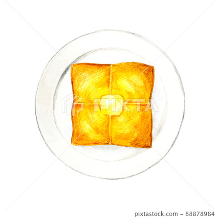 Butter toast on a plate Hand-painted watercolor illustration material for food and cafe menu Butter toast on a plate Hand-painted watercolor illustration material for food and cafe menu 88878984