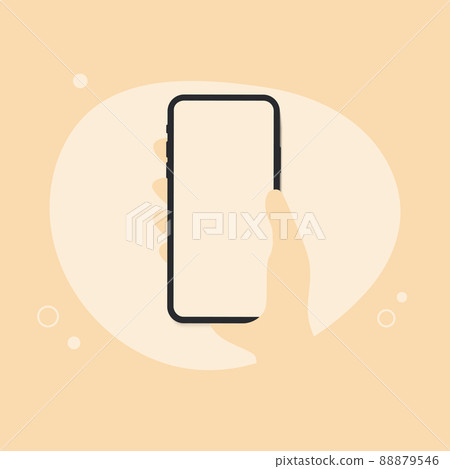 Abstract hand holding mobile phone with white empty screen. Vector illustration Abstract hand holding mobile phone with white empty screen. Vector illustration 88879546