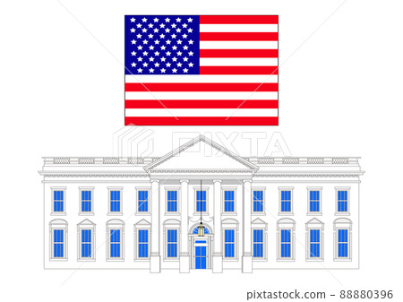 American Presidential Residence White House and United States Flag 88880396