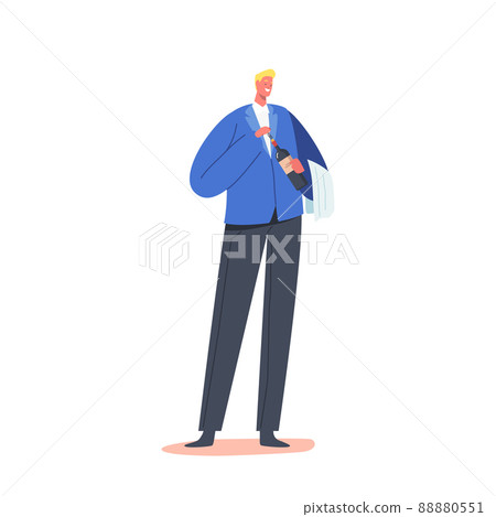 Sommelier or Wine Steward with Towel on Elbow Holding Bottle, Specialist Taster Male Character Tasting Alcohol Drinks Sommelier or Wine Steward with Towel on Elbow Holding Bottle, Specialist Taster Male Character Tasting Alcohol Drinks 88880551