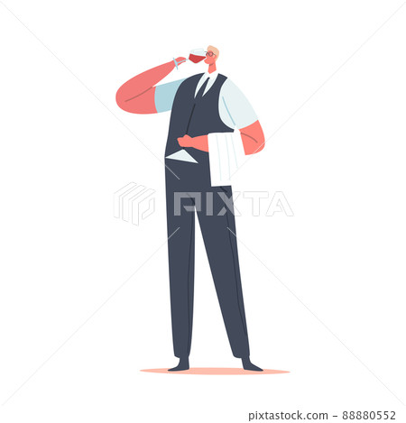 Sommelier Tasting Wine Concept. Specialist Male Character Drink Beverage from Wineglass Alcohol Drink Degustation Sommelier Tasting Wine Concept. Specialist Male Character Drink Beverage from Wineglass Alcohol Drink Degustation 88880552