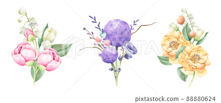 Floral bunches. Watercolor style wedding bouquets. 88880624