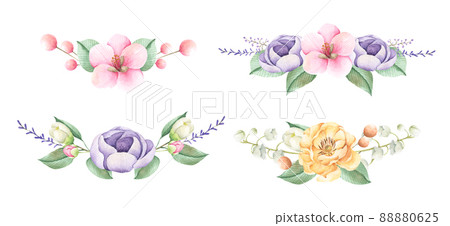 Floral bunches. Watercolor style wedding bouquets. 88880625