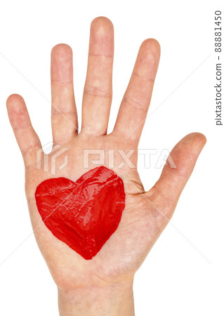 Hand with painted red heart Hand with painted red heart 88881450