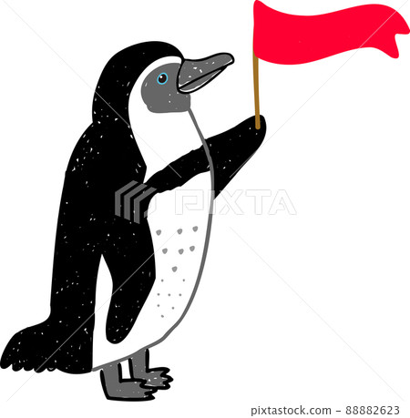 Illustration of a penguins with a red flag Illustration of a penguins with a red flag 88882623