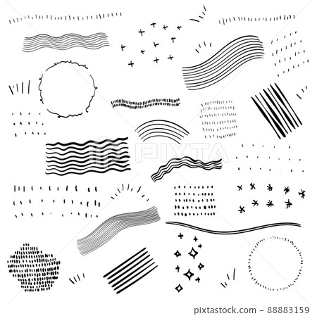 Abstract, ribbons, pattern and other elements in hand drawn styles for concept designs. Doodle illustration. Vector template for decoration. Line set 88883159