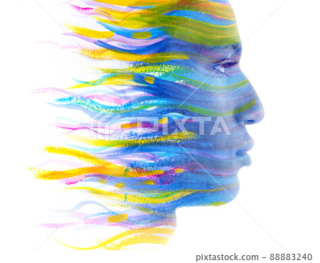 Paintography. Combination of a portrait and painting depicts an emotional state 88883240