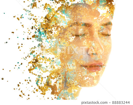 A portrait of young woman combined with digital graphics of countless particles 88883244