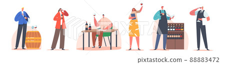 Set of Sommelier or Stewards Wine Degustation. Restaurant Expert Characters Serving Drinks, Wine Service, Certification 88883472