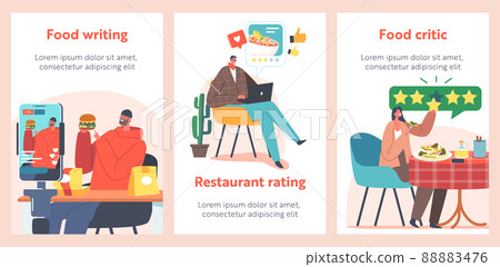 Food Critics Banners, Taster Making Opinion on Food, Wine, Drinks. Professional Writers or Bloggers Making Review 88883476