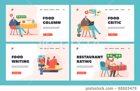 Food Critics Landing Page Template Set. Taster Making Opinion on Food, Professional Writers or Bloggers Making Review 88883478