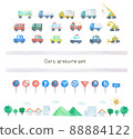 Hand-painted illustration set of working cars and signs 88884122