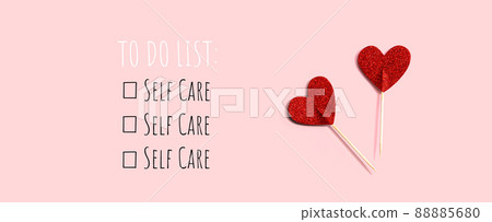 Self Care - To Do List with red glitter heart picks 88885680