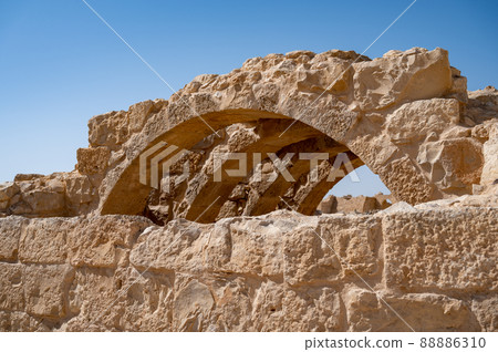 View of the ruined buildings in the ancient Nabataean city of Avdat, now a national Park, in the Negev Desert 88886310