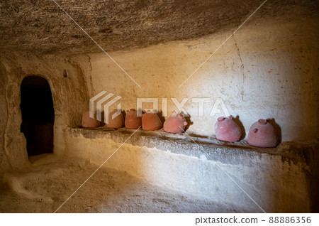 Cave with vessels for spices in the ancient Nabataean city of Avdat, now a national park, in the Negev desert Cave with vessels for spices in the ancient Nabataean city of Avdat, now a national park, in the Negev desert 88886356