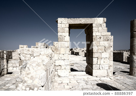 View of the ruined buildings in the ancient Nabataean city of Avdat, now a national Park, in the Negev Desert, Southern Israel View of the ruined buildings in the ancient Nabataean city of Avdat, now a national Park, in the Negev Desert, Southern Israel 88886397