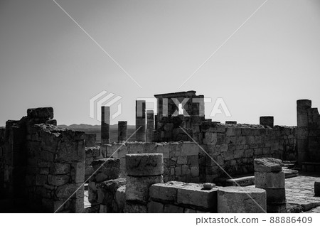 View of the ruined buildings in the ancient Nabataean city of Avdat, now a national Park, in the Negev Desert, Southern Israel View of the ruined buildings in the ancient Nabataean city of Avdat, now a national Park, in the Negev Desert, Southern Israel 88886409