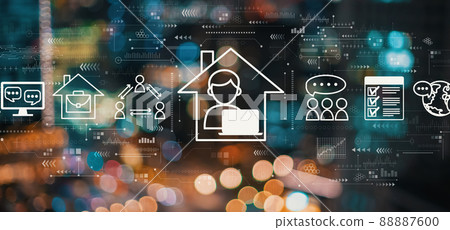 Remote Work theme with blurred city lights 88887600