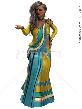 3D Indian girl in yellow saree 3D Indian girl in yellow saree 88888145