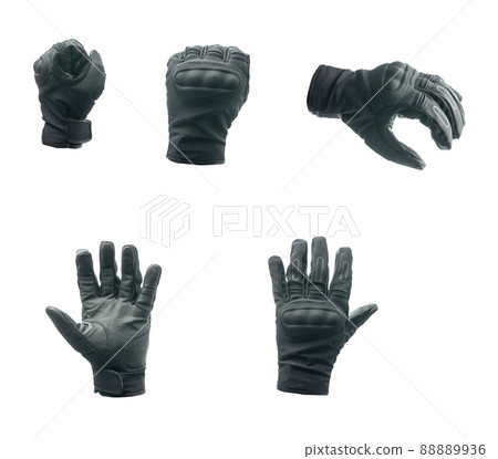 Black motorcycle gloves isolated on white background. 88889936