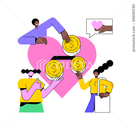 Donation abstract concept vector illustration. Donation fund, charitable giving, nonprofit service, gift in kind, tax deductible money donating, charity organization support abstract metaphor. 88890590