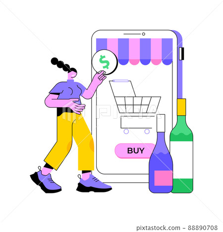 Alcohol E-commerce abstract concept vector illustration. Online grocery, alcohol marketplace, direct-to-consumer online wine, liquor store, no-contact delivery, stay at home abstract metaphor. Alcohol E-commerce abstract concept vector illustration. Online grocery, alcohol marketplace, direct-to-consumer online wine, liquor store, no-contact delivery, stay at home abstract metaphor. 88890708