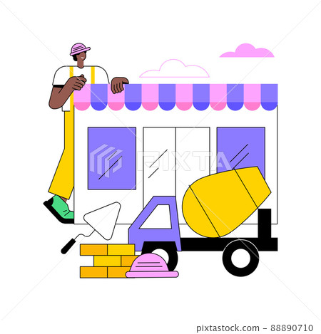 Brick and mortar abstract concept vector illustration. Street-side business, physical presence in building, face-to-face service, brick-and-mortar retailer, local rental shop abstract metaphor. 88890710
