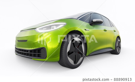New generation green electric city hatchback car with extended range. 3d illustration. 88890913